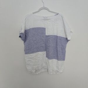 J. Jill blue and white 100% linen colorblock cap sleeve tunic Size XL